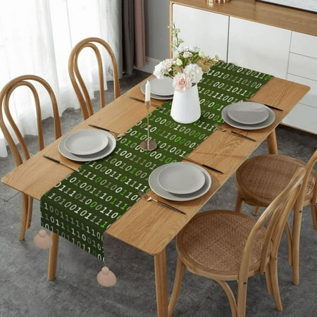 

Programmer Code Digital Table Runner Imitation Linen Table Runner With Khaki Tassels For Party And Dining Room 14 x 60