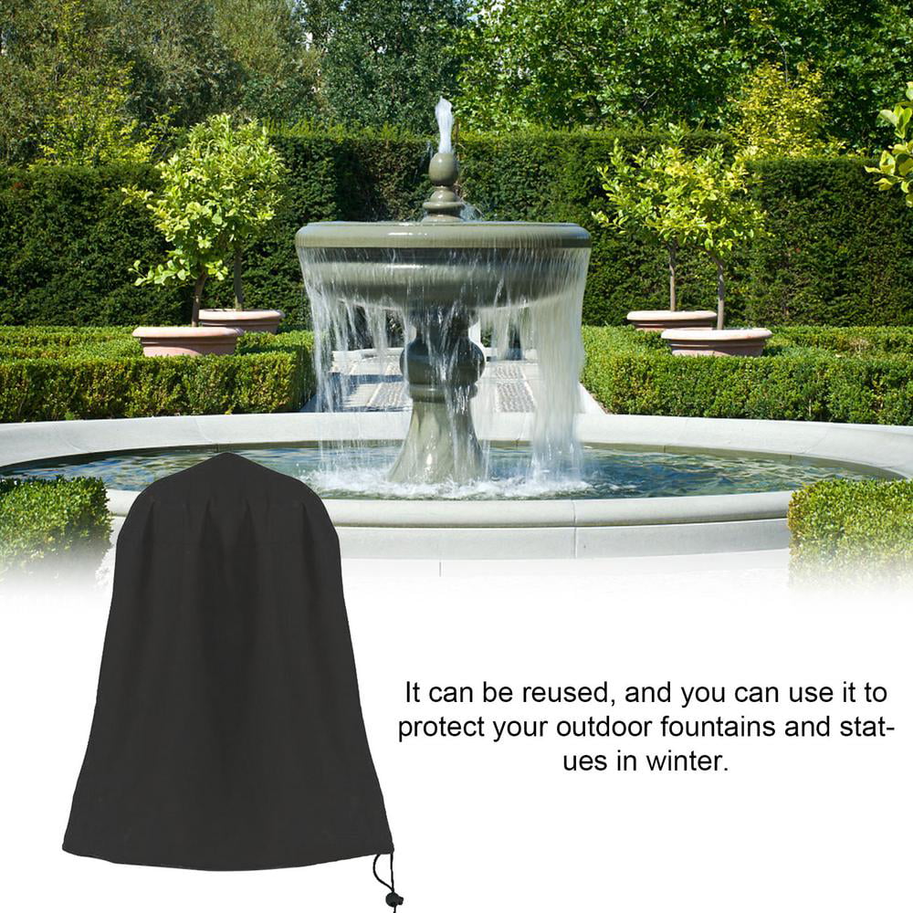 J&C Garden Fountain Cover 420D Polyester Waterproof Dustproof Protective Cover with Locking Drawstring for Winter Outdoor Garden Fountain Statue Water Features 36x42 inch Black 