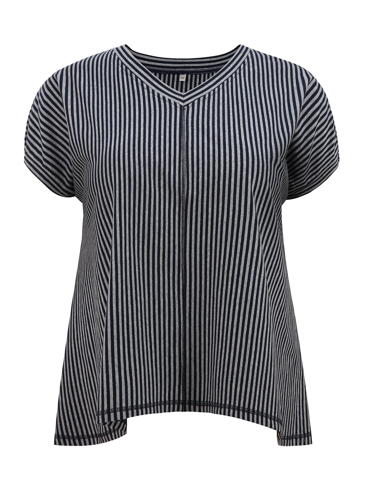 DARING DIVA Women's Plus V Neck Vertical Stripe Drop Shoulder Blouse 2X Blue Gray