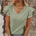 thumbnail image 4 of YHAJDS Women Tops Short Sleeve V Neck Solid Color Blouse with Cutout Detail and Double Sleeve Casual Top, 4 of 5