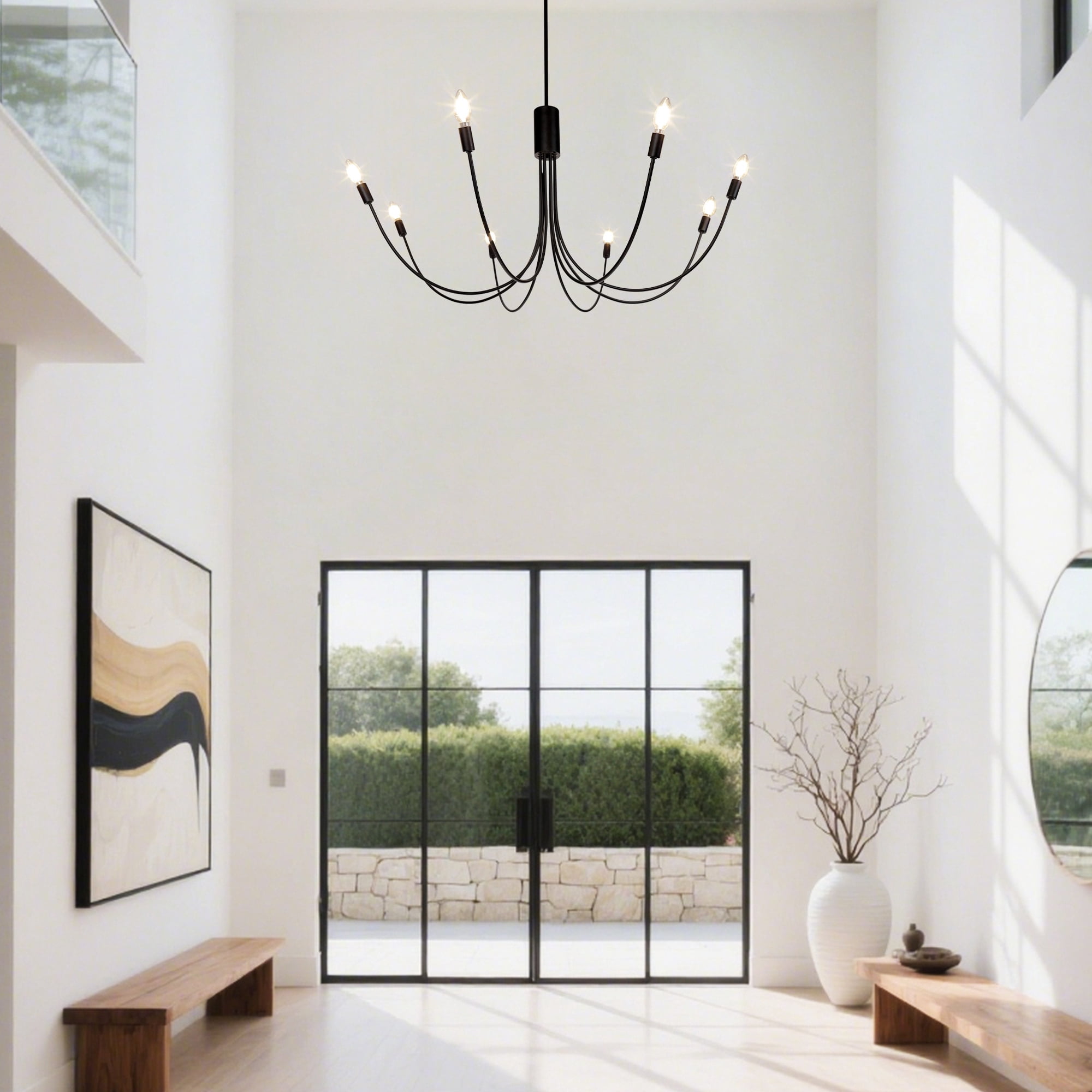 LNC Dolohovstrout 8 -Light Matte Black Bare bulb Metal Chandelier