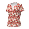 thumbnail image 2 of Goofa Tomatoes Pattern Womens Deep V Neck Low Cut Tops Casual Summer Short Sleeve Ribbed Knit T-Shirts-Large, 2 of 5