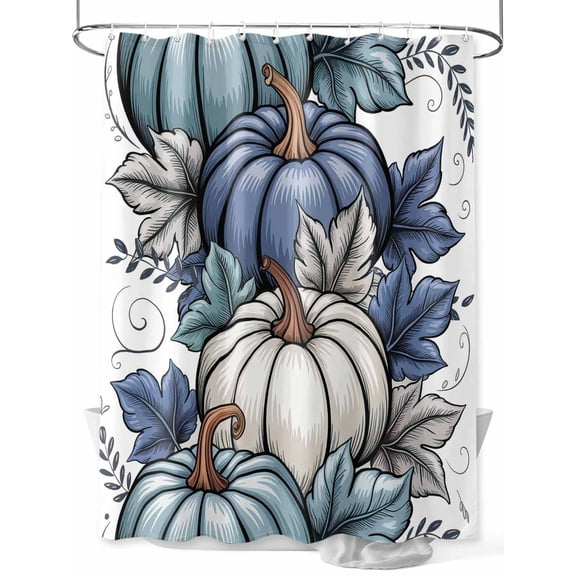Fsddascl Hello Fall Shower Curtain Set - Extra Long 72" x 96" Washable Bathtub Curtain with 12 Hooks, Blue Teal Pumpkins Thanksgiving Botanical Waterproof Fabric Stall Shower Curtains for Bathroom