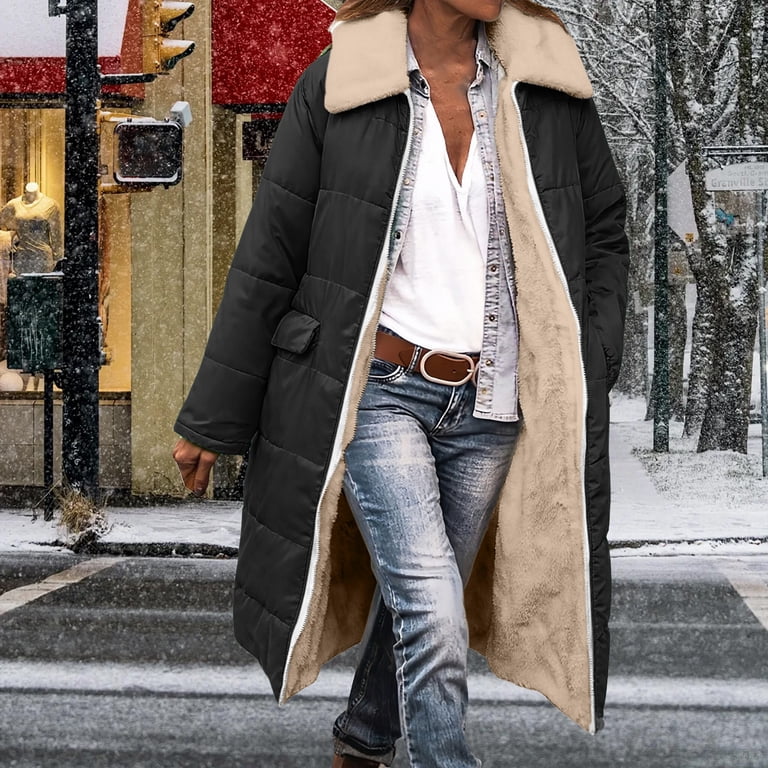 Xuniizn Winter Coats for Women, Long Fleece Lined Collared Full