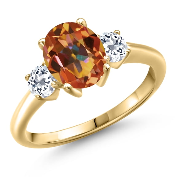 Gem Stone King 10K Yellow Gold Ecstasy Mystic Topaz and White Topaz Engagement Ring for Women | 2.66 Cttw | Oval 9X7MM | Gemstone November Birthstone | Size 9