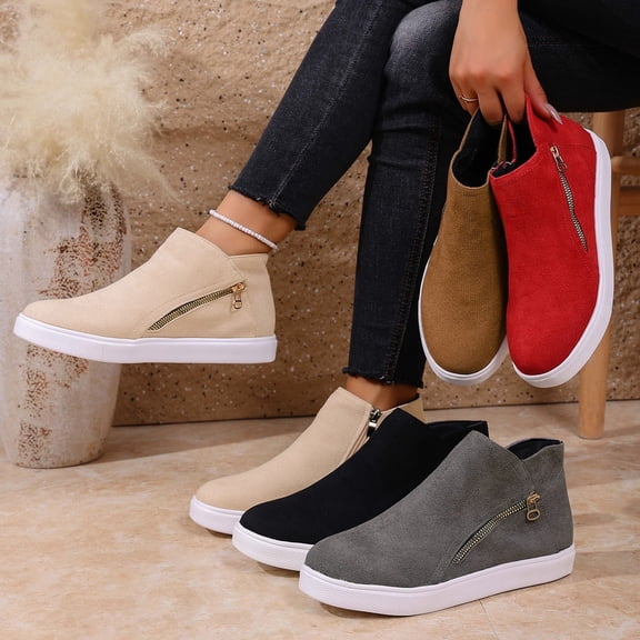 Hinvhai Women's Platform Flats Sneakers Heel High Top Sneakers for Women Platform Boots Working Shoes Women Red 9.5(43)
