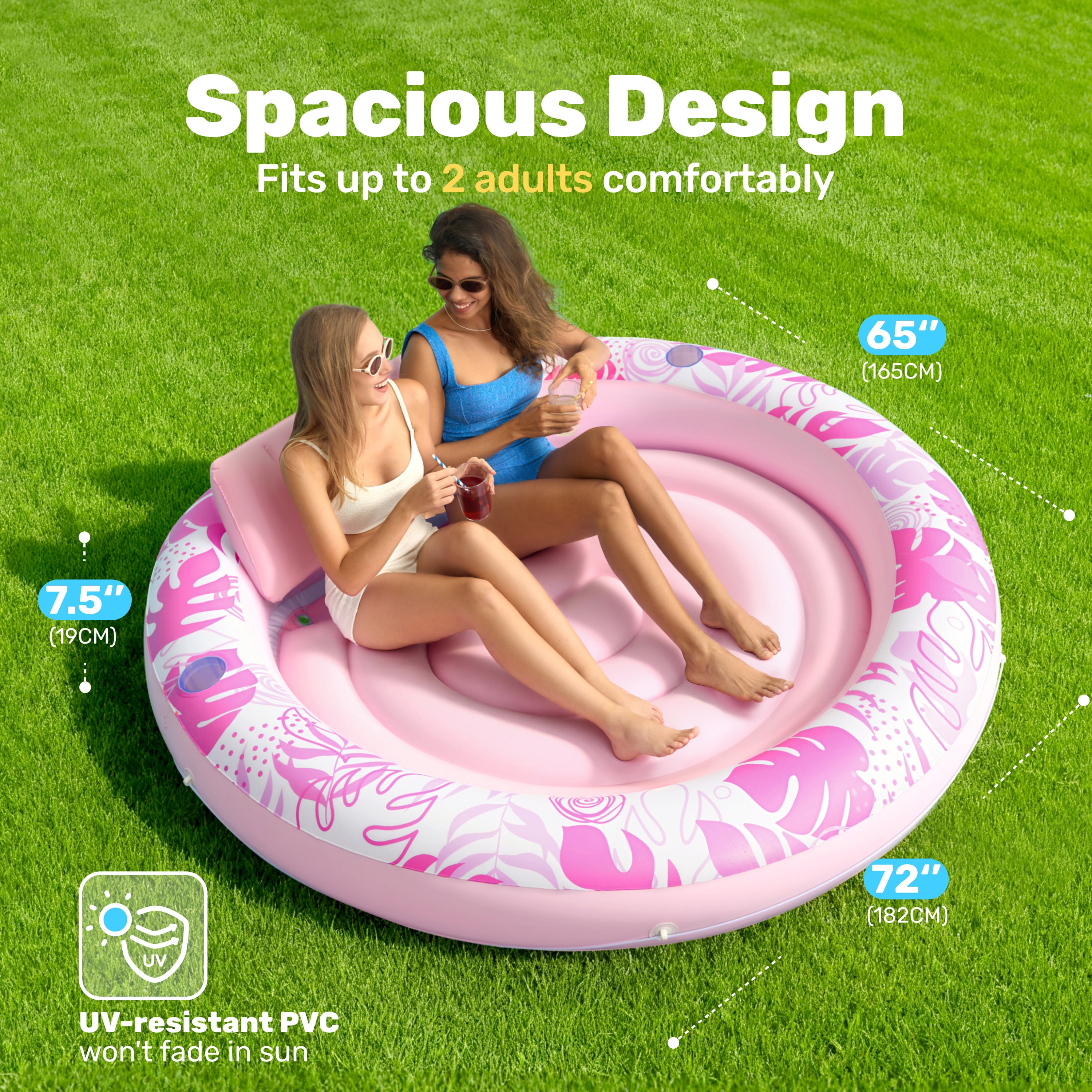 SLOOSH Inflatable Tanning Pool Lounger Float for Adults, 72" x 65" Large Suntan Tub Pool Floats Tanning Bed Blow up Pool Raft Lounge Floatie for Lake, Outdoor, Backyard, Swimming Pool