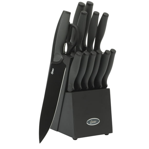Juego de cubiertos con forma de bloque de cuchillos Oster Slicecraft, 14 piezas, color negro
