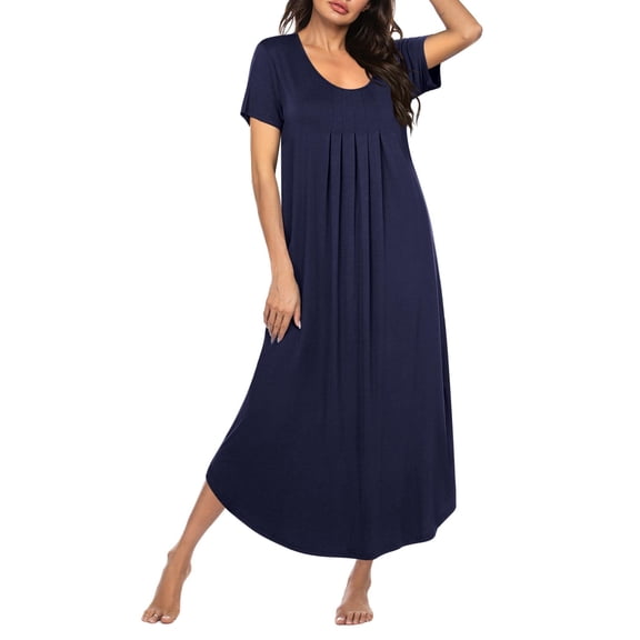 Ekouaer Long Nightgowns for Women House Dress Plus Size Sleepwear Pleated Full Length Loungwear