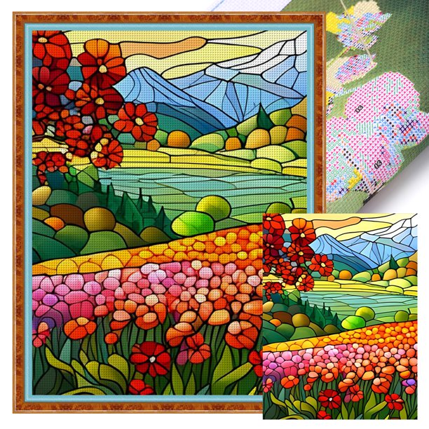 Hilo Algodón Ecológico Bordado Punto Cruz Flora Jardín Impreso 11CT 40x55cm