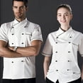 thumbnail image 3 of Unisex Chef Coat Short Sleeve Chef Jacket Breathable Stand Collar Restaurant Kitchen Work Breathable Cooking Uniform,White,M, 3 of 6