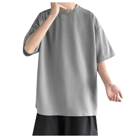 Tosmy Men's T-Shirt Male Summer Half Sleeve Kong Style Trend Versatile Elbow-Length Shirt Trendy Short Sleeve Loose Simple Summer Casual Tee Top