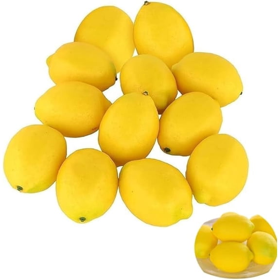 12 Pieces Artificial Lemons Realistic Decorative Home Kitchen Fake Fruit Lifelike Simulation Fake Fruit for Home Vase Fruit Bowl Decor(2.8X2.2in)
