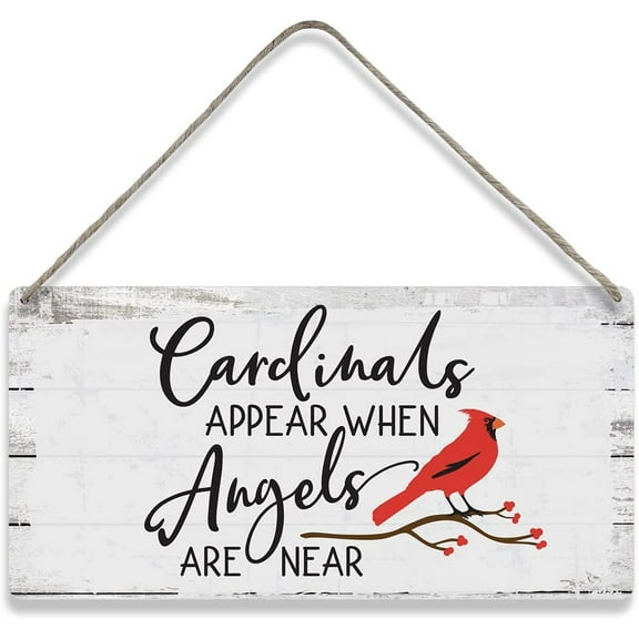 Cardinals Appear When Angels are Near Sayings Home Wall Decor Wooden Signs Rustic Farmhouse Hanging Wall Plaque Sign Gift 10x5 Inch