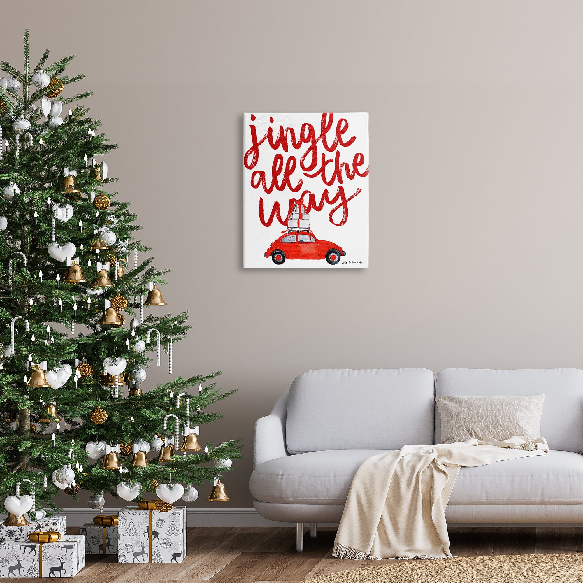Stupell Industries Jingle All The Way Holiday Gifts Red Car Driving Graphic Art Gallery Wrapped Canvas Print Wall Art, Design by Cecily Moore