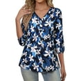 thumbnail image 4 of Nlife Women Floral Blouse for Women Hawaiian 3/4 Sleeve Top Tropical V-Neck Casual Shirt with Button Details, 4 of 7