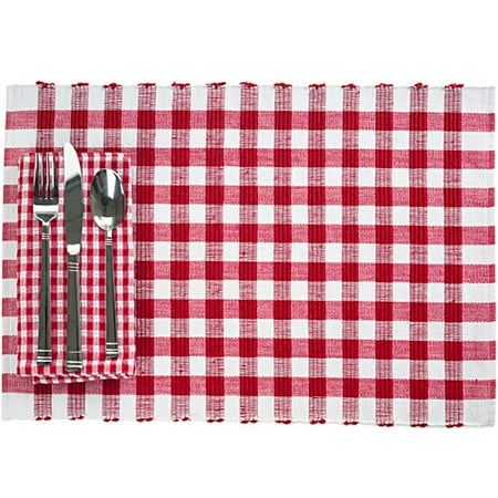Mainstays Gingham Placemat & Napkin Set, Red and White