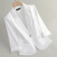 thumbnail image 2 of Womens One Button Blazer Textured 3/4 Sleeve Notch Laple Collar Suit Jacket with Pockets Business Casual Outfits (XL, White), 2 of 5
