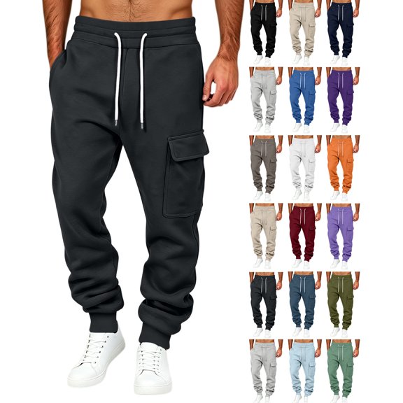 Cargo Sweatpants for Men Elastic Waist Pants with Pockets Baggy Drawstring Jogger Pants,Workout Casual Wear, Work Travel Hiking