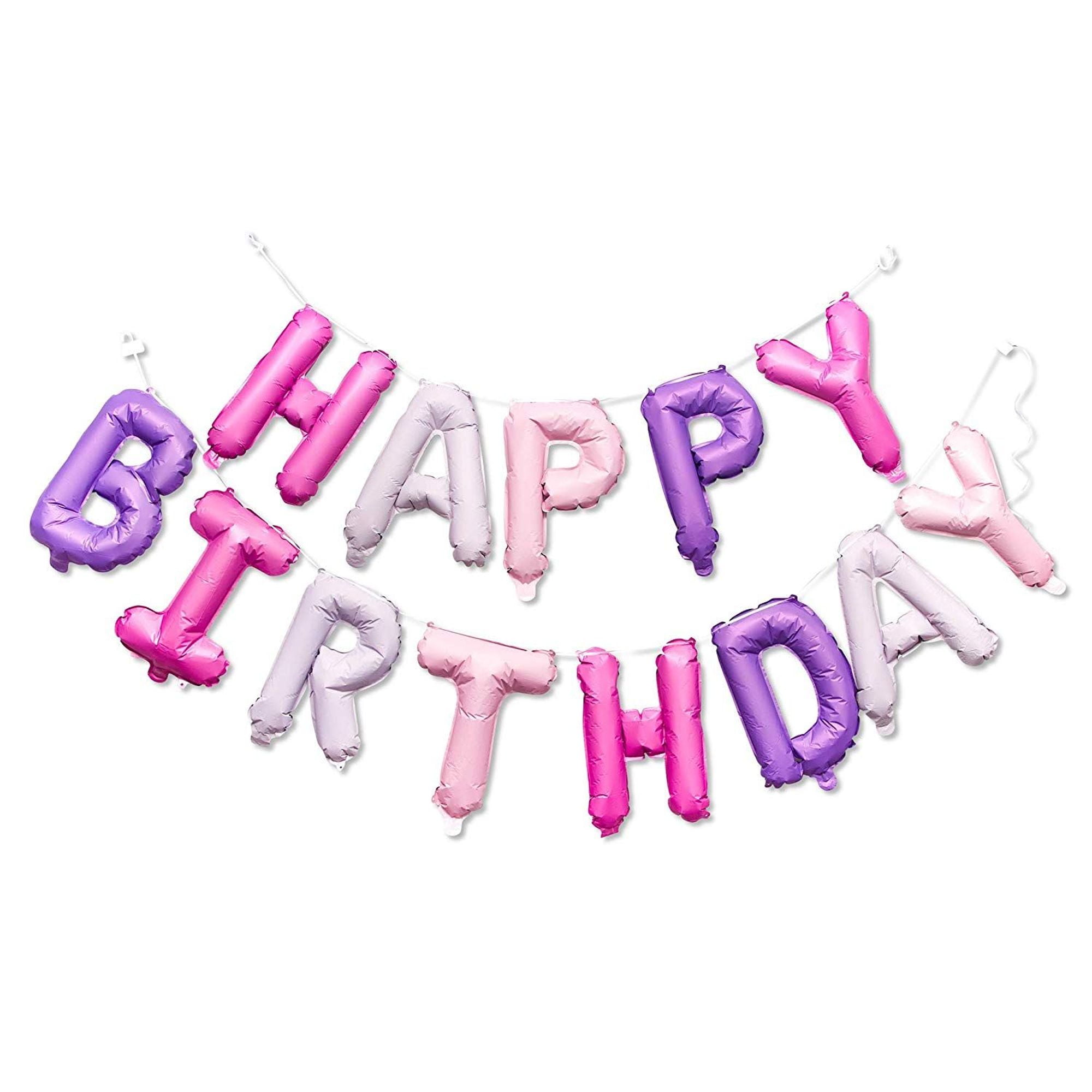 happy birthday pink purple letters 16 balloons banner