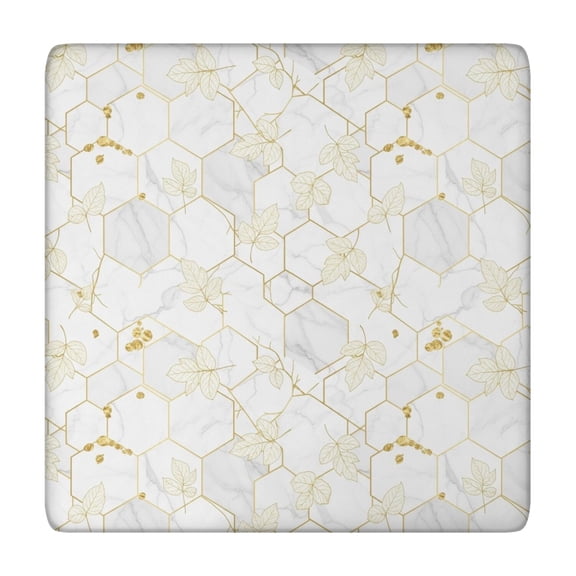 White Gold Leaf Hexagon Marble Pattern Square Fitted Tablecloth with Elastic Edge,Square Table Cover,Washable Elastic Table Cover for Home Kitchen Party Decor 34"x34"