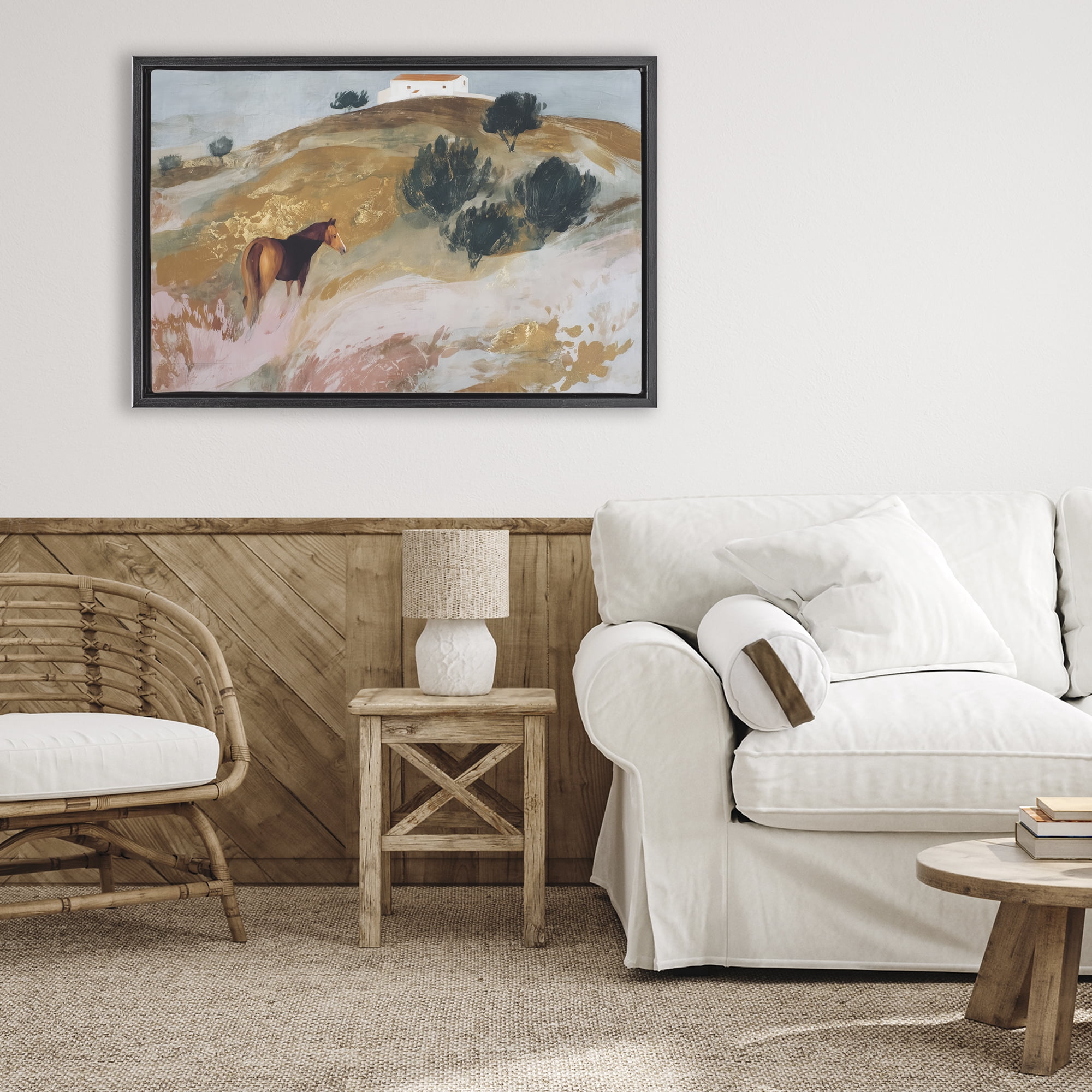 Stupell Industries Horse in Tuscan Countryside Black Framed Floater Canvas Wall Art, design by Chromatic Storm Studio