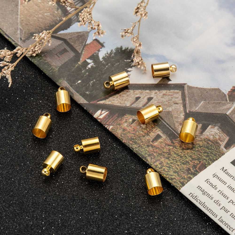500pcs Brass Cord Ends Golden 10x6mm Hole: 1.2mm 5.5mm inner diameter