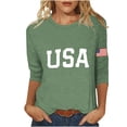 thumbnail image 2 of Avrnliq Patriotic American Flag 3/4 Sleeve Tee for Women Casual Crew Neck Soft Stretch USA Print Plus Size Holiday T-Shirt Green,Size M, 2 of 5