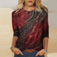 thumbnail image 2 of CYMMPU Loose Fit Round Neck Flower Printed Spring Tops T-Shirts 3/4 Sleeve Blouses for Women Dressy Casual Summer Fashion Shirts Lightweight Basic T-Shirts Multicolor S, 2 of 5