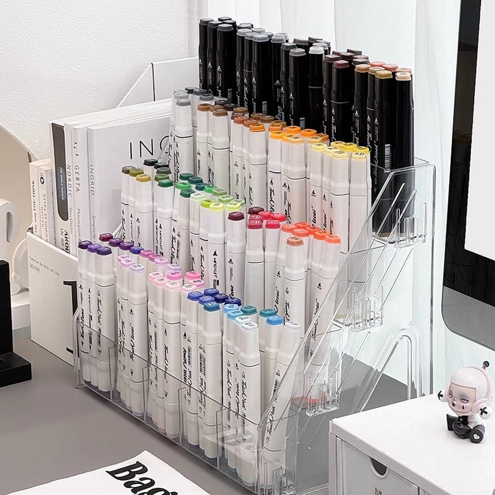 Large Capacity Staircase Pen Holder - Multi-Compartment Desk Organizer & Art Supply Storage Box for Markers, Pencils, and Office Accessories