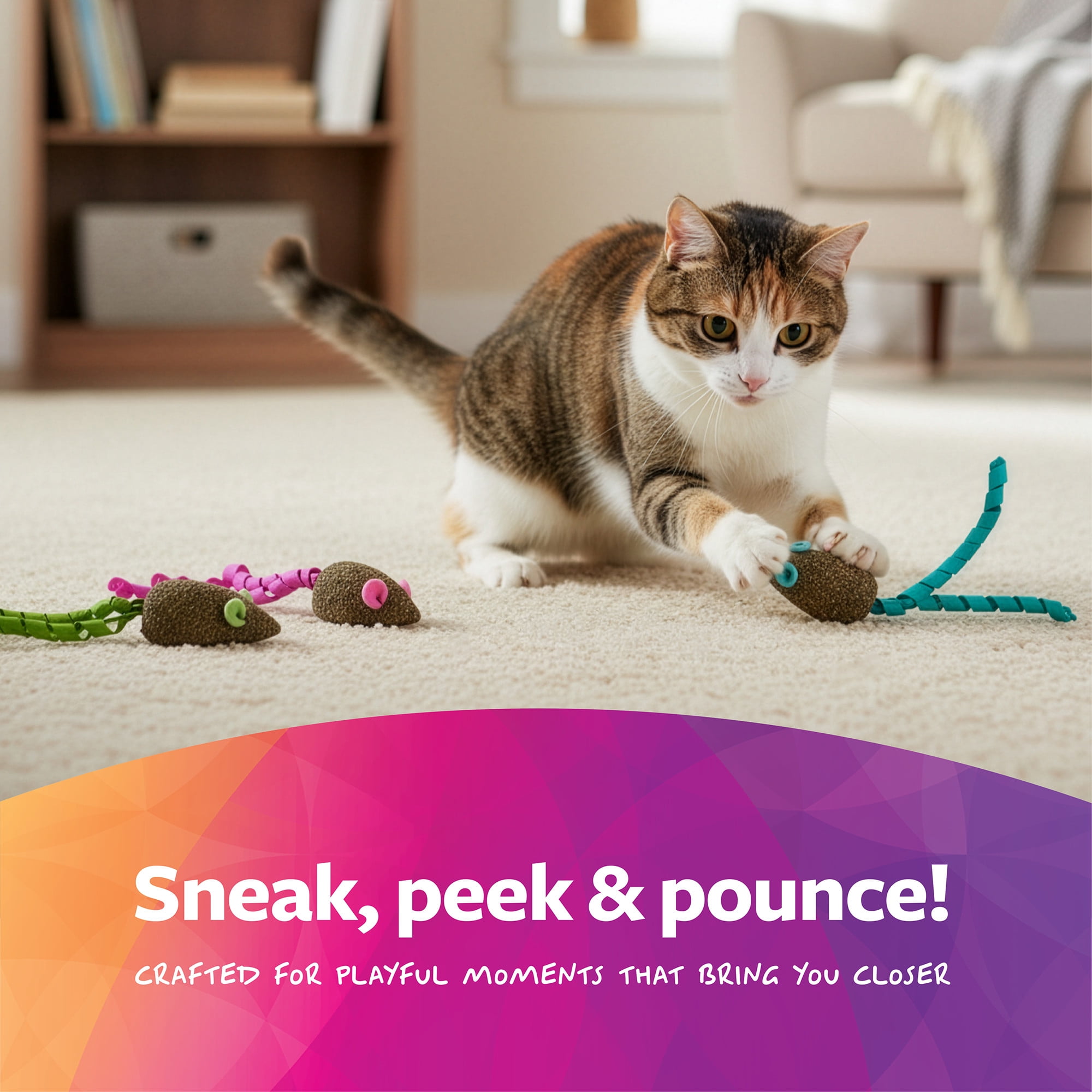 SmartyKat Magic Mice (Set of 3) Compressed Pure & Potent Catnip and Ribbon Cat Toys