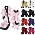 thumbnail image 2 of Fengactive Womens Satin 4 Piece Nightwear Set Lace Robe Camisole Pants Shorts Sets Soft Satin Pajama Set, 2 of 7