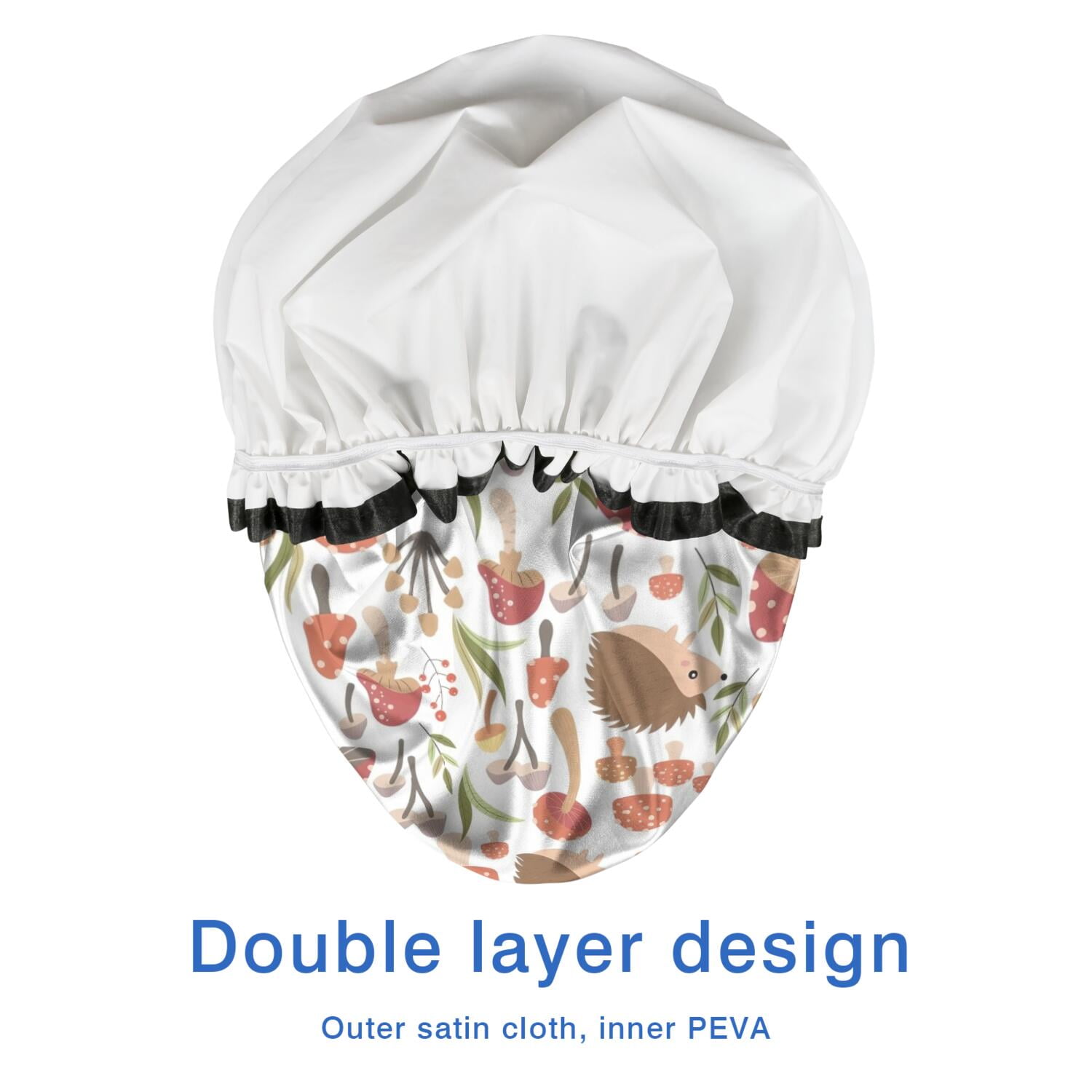 Shower Caps,Cute Hedgehogs and Red Mushrooms Snails Pattern Waterproof Shower Cap for Women 4 Pieces,Double Reusable Hair Cover for Shower PEVA Elastic Stretch Hem
