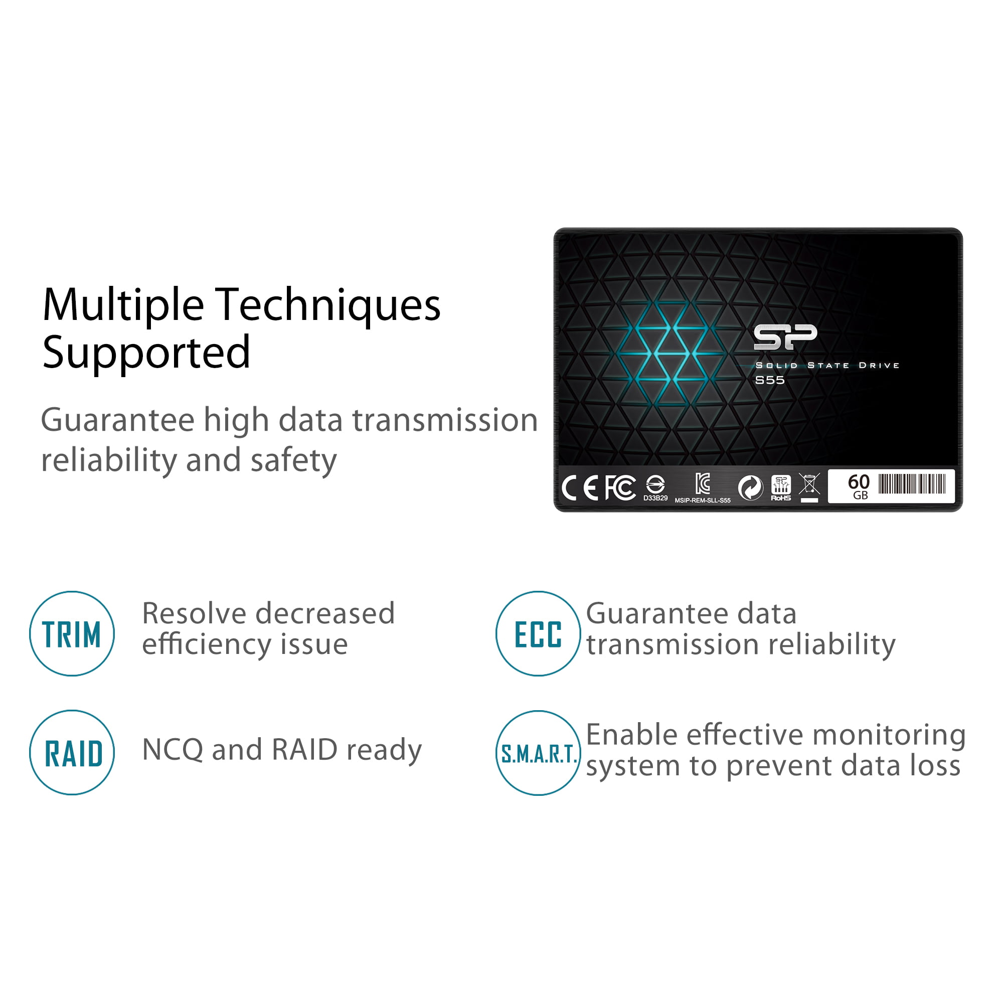 0.28 SATA III 2.5 7mm Internal Solid State Drive- Free-Download SSD Health Monitor Tool Included Silicon Power 60GB SSD S55 TLC SLC Cache Performance Boost SP060GBSS3S55S25