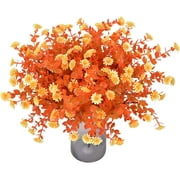 Morttic 4 Bundles Artificial Fall Eucalyptus with Yellow Daisy Flower, Faux Fall Shrubs Plants  for Indoor Outdoor Fall Decorations for Hanging Planter Home Harvest Festival Garden Decoration