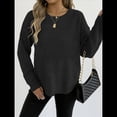 thumbnail image 4 of Suéter de Cuello Redondo para Mujer, Informal, Holgado, Cálido, Suave, Liso, de Larga, para Otoño e Invierno, Jersey de Punto. Negro M, 4 of 9