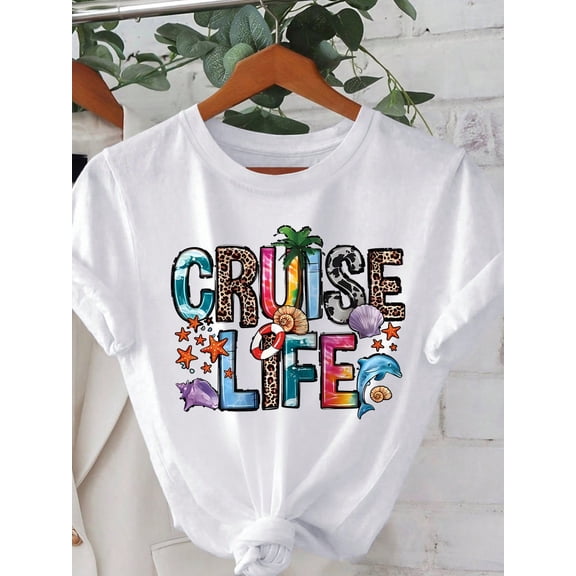 Cruise Life Graphic T-Shirt Summer Vacation Beach Nautical Short Sleeve Tee for Women