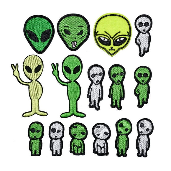 15 Pcs Embroidery Alien Patch Cosmic Biological Head with Back Glue Embroidery Clothing/Shoes/Caps/Gift Personality Decoration Patch Accessories(Color G)