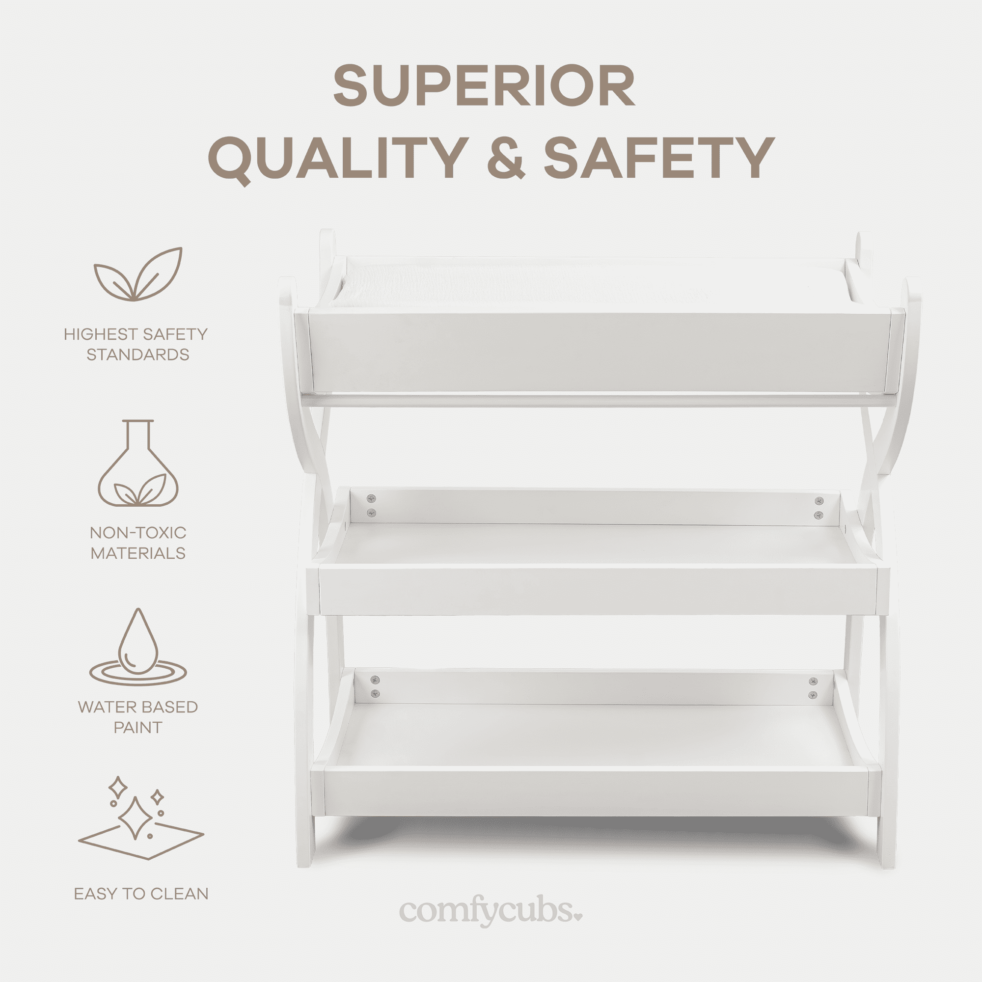 Comfy Cubs Baby Changing Table with Two Open Shelves for Storage - White