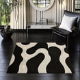 thumbnail image 3 of Black And Cream Abstract Wave Pattern Area Rug, 3 of 5