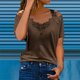 thumbnail image 1 of ICHUANYI Clearance Fashion Women's Summer V-Neck Casual Lace Patchwork Solid Caims Blouse Top(Coffee, M) ICHUANYI WER2023080805442, 1 of 6