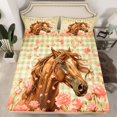 thumbnail image 2 of Manfei Rustic Flower Blossom Full Size Sheets,Rustic Farmhouse Horse Bed Sheets,Pink Brown Gren Sheet Sets For Men Women,Ultra Soft Home Decor,4pcs, 2 of 7