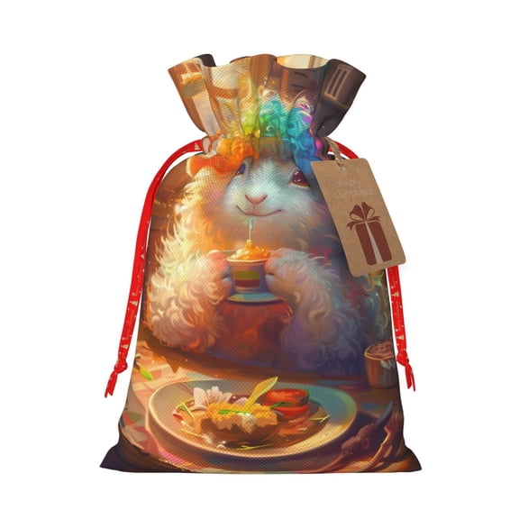 Xecao Rainbow Lamb Breakfast Print Burlap Gift Bags with Drawstring and Gift Tags, Gift Bags, Burlap Bags, Jute Bags for Party, Christmas, DIY Craft Bags-Small