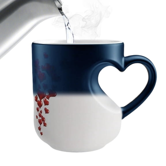 Heart Mug, Heart-Shaped Color Changing Magic Ceramic Mug, Funny Color Changing Coffee Cup with Handle Reveals Surprise Design for Hot Beverage, Romantic Gift for Couples