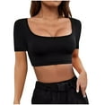 thumbnail image 2 of Delliss Women's Trendy Crop T-Shirt Solid Color Slim Fit Top Black XL, 2 of 5
