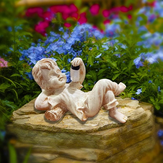 Al aire libre con luz solar, Firefly Jar Garden Boy Girl Estatua, Decoración Jardín Esculturas y estatuas al aire libre Adepaton WMPH-1494-1