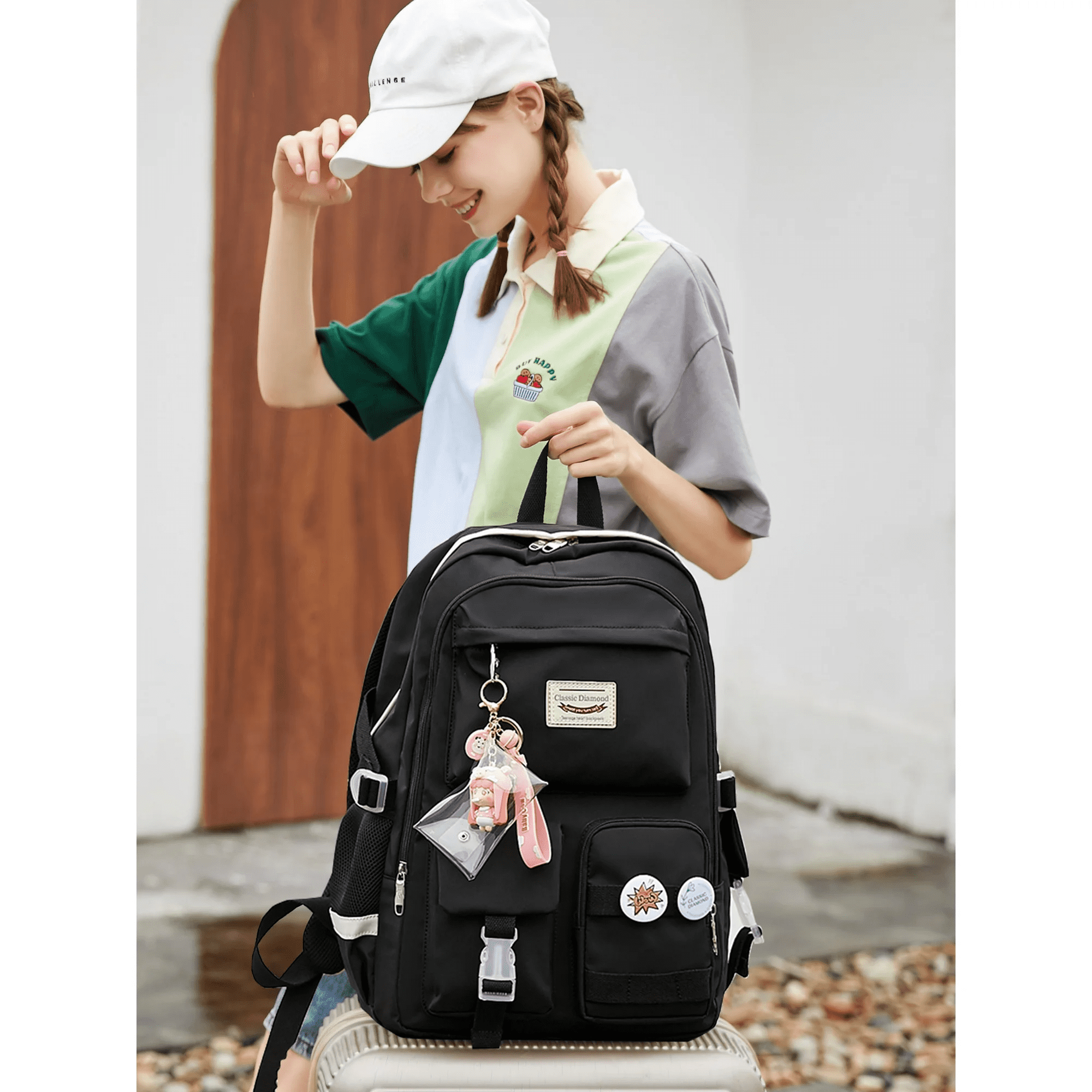 AO ALI VICTORY 3PCS-With lunch bag, pencil box Laptop Backpack 15.6 Inch Bag College Backpacks Backpack Set  Anti Travel Back Pack Large Bookbags forTeens Women(Black)