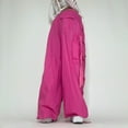 thumbnail image 5 of RYRJJ Baggy Parachute Pants for Women Drawstring Elastic Low Waist Ruched Cargo Pants Multiple Pockets Jogger Y2K Streetwear Pants(Pink,M), 5 of 9
