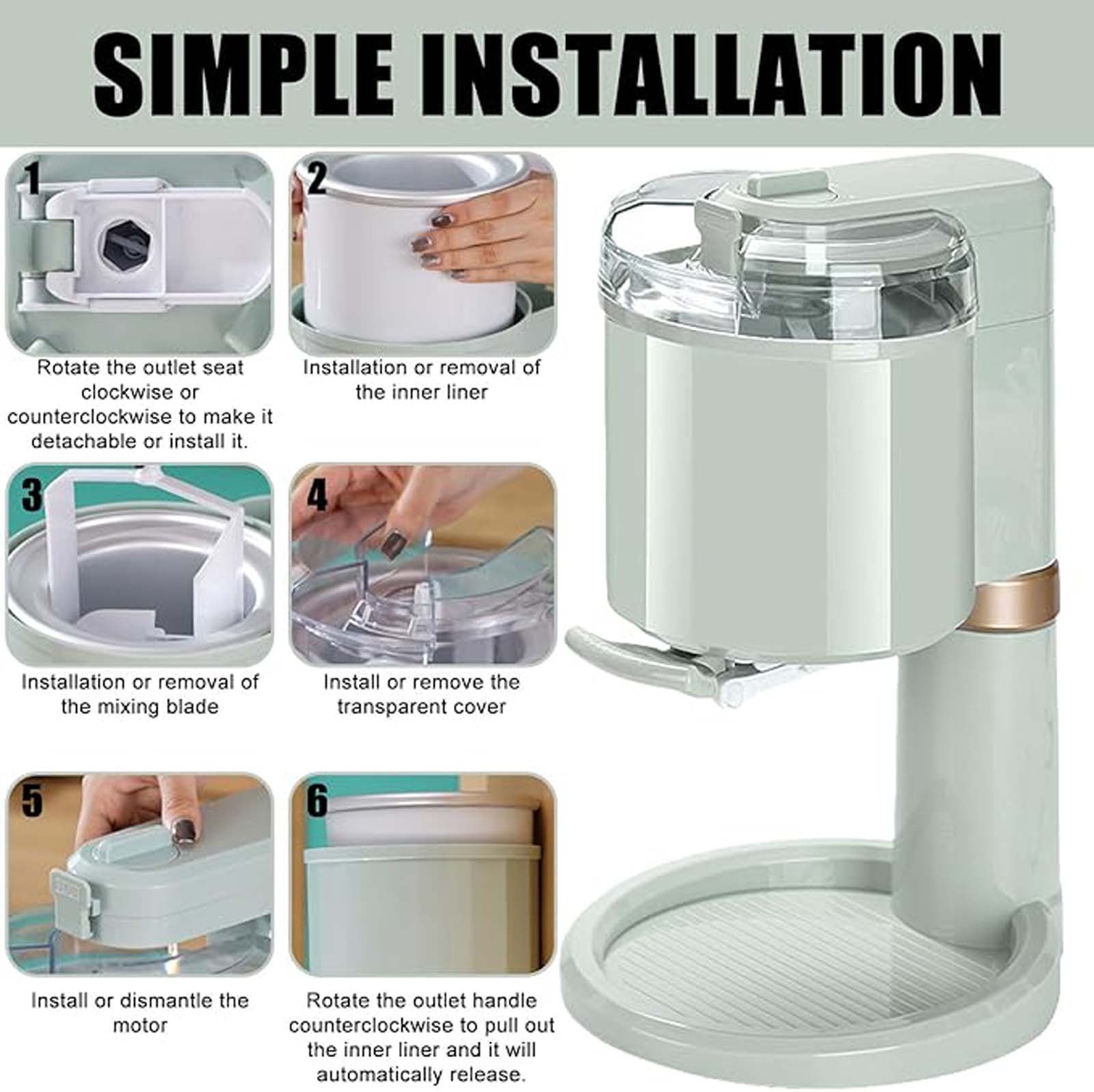 Portable Ice Cream Maker & Slushie Machine for Home, Automatic Frozen Yogurt & Fruit Ice Cream Machine, Easy Clean Portable Ice Cream Machine for Kitchen & Bar