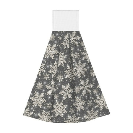 

Zufioo Sparkling Snowflakes Print Coral Fleece Velcro Hand Towel Hangable Absorbent Hand Towel Suitable for Kitchen Bathroom Household Items